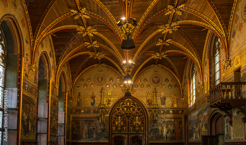 Gothic Hall with its late 19th-century murals in the Stadhius city hall off Brugge
