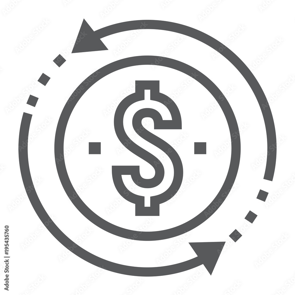 Return on investment line icon, development and business, money back sign vector graphics, a linear pattern on a white background, eps 10. Return on investment line icon, development and business, money back sign vector graphics, a linear pattern on a white background, eps 10.