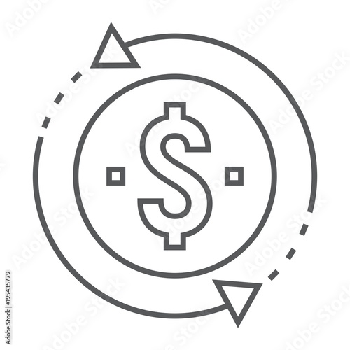 Return on investment thin line icon, development and business, money back sign vector graphics, a linear pattern on a white background, eps 10.