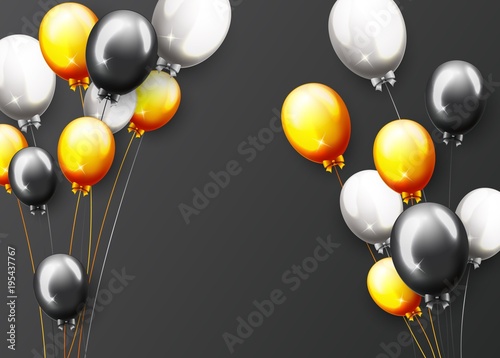 Celebration Happy Birthday Party Banner With Golden Balloons