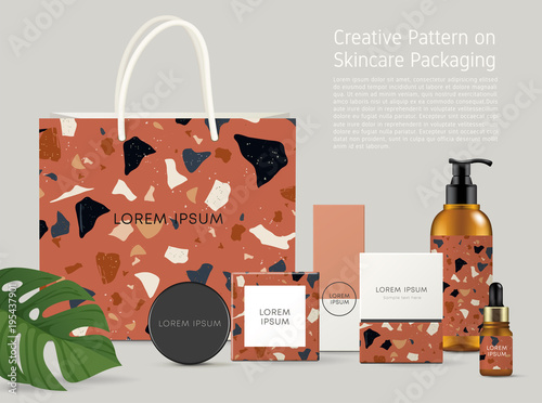 Beautiful Terrazzo Pattern on Skincare Packaging Template : Vector Illustration