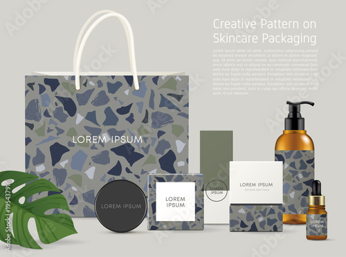 Beautiful Terrazzo Pattern on Skincare Packaging Template : Vector Illustration