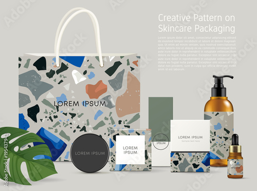 Beautiful Terrazzo Pattern on Skincare Packaging Template : Vector Illustration