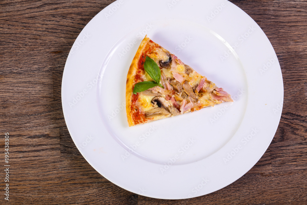 Pizza with ham and mushrooms Pizza with ham and mushrooms