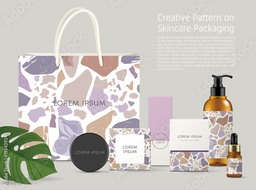Beautiful Terrazzo Pattern on Skincare Packaging Template : Vector Illustration