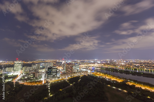 Photography cityscape of Vienna city at night, aerial view. Austria