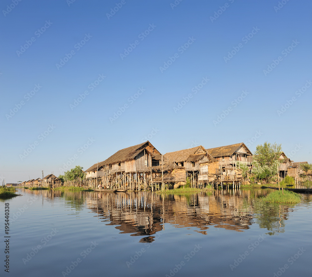 Simple wooden architecture on a water