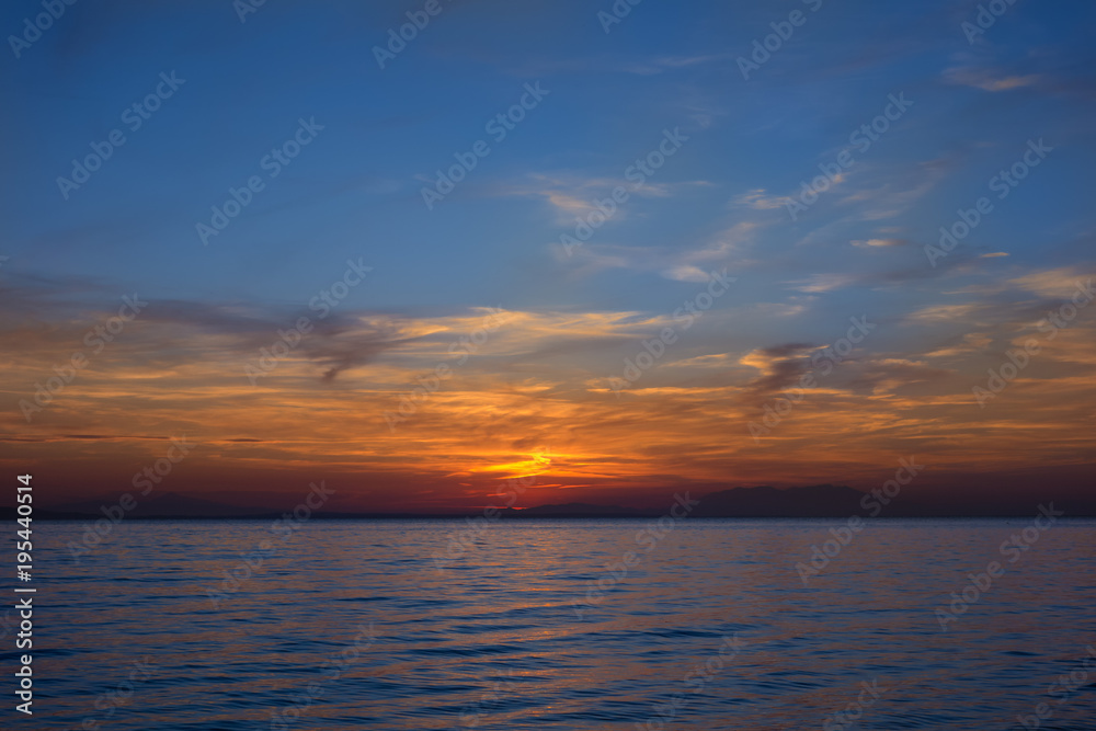 Gorgeous sea and sky colors in the dusk, Sithonia, Chalkidiki, Greece 

