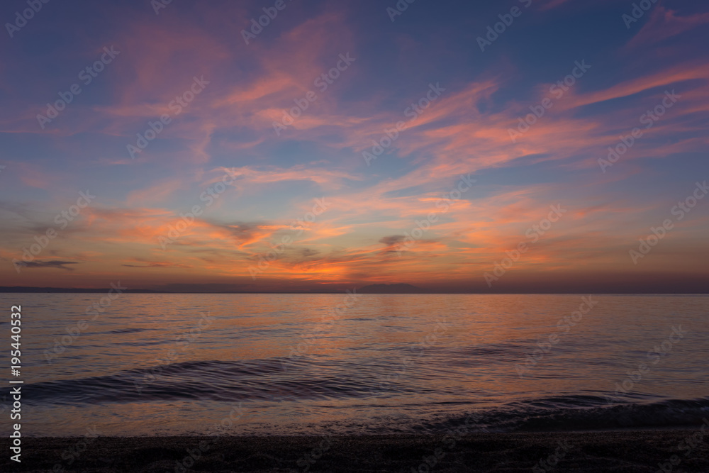 Gorgeous sea and sky colors in the dusk, Sithonia, Chalkidiki, Greece 
