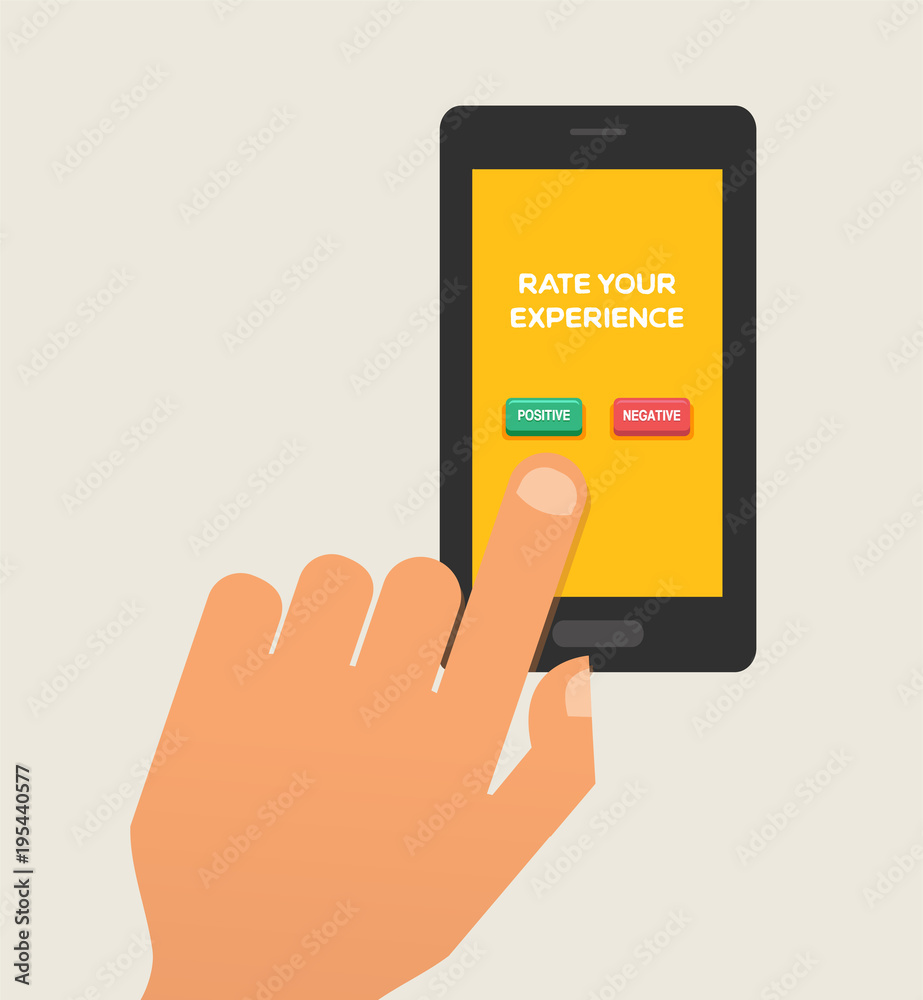 Customer review concept. Hand press the rating button. Feedback, reputation and quality concept.