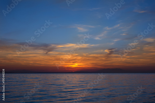 Gorgeous sea and sky colors in the dusk, Sithonia, Chalkidiki, Greece 