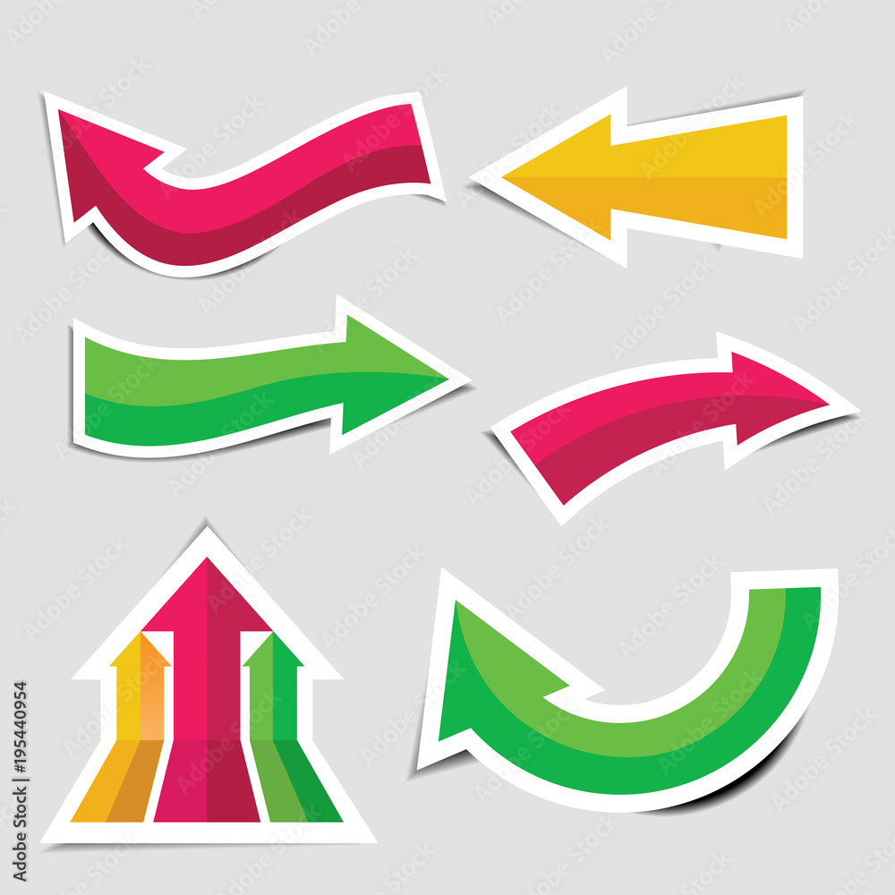 Colorful arrow stickers with shadow Colorful arrow stickers with shadow