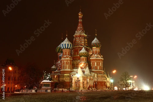 St. Basil's Cathedral on Red Square in Moscow. Winter Night illumination.
