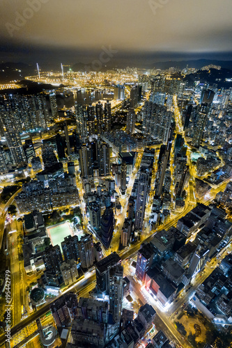 Aerial view of business district of Hong Kong at night