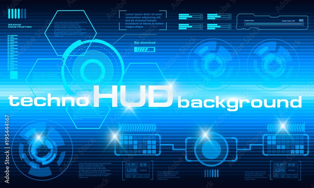 HUD technology background, colorful digital background, 3D technology interface. HUD techno background with floating numbers HUD technology background, colorful digital background, 3D technology interface. HUD techno background with floating numbers
