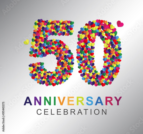 Number fifty, 50th years made from multicolor hearts. Love alphabet. anniversary, aniversary, fifty years anniversary celebration logotype. 50th anniversary logo. fifty years.
