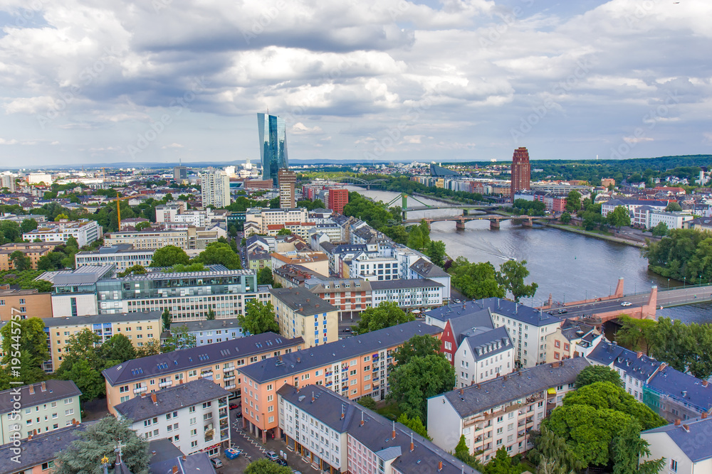 Fototapeta premium River and skyscraper in Frankfurt am Main, Germany
