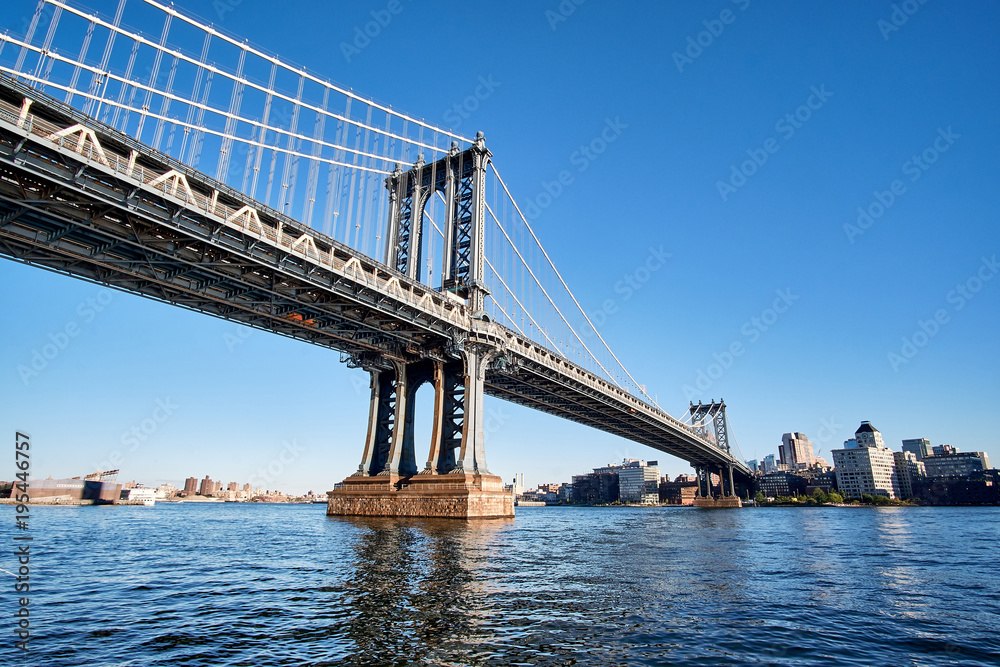 Manhattan Bridge crossing East River to Brooklyn in New York City