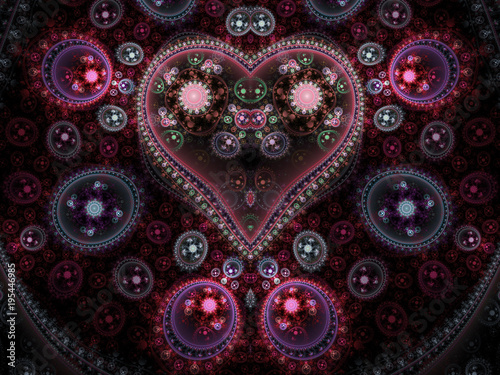 Clockwork fractal heart, digital artwork for creative graphic design