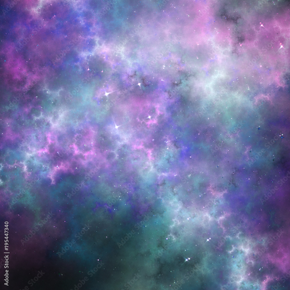 Purple fractal sky with stars and clouds, digital artwork for creative graphic design