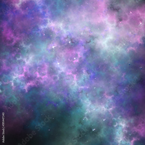 Purple fractal sky with stars and clouds, digital artwork for creative graphic design