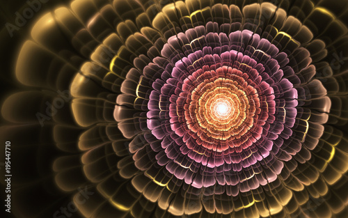 Glossy gold fractal flower, digital artwork for creative graphic design