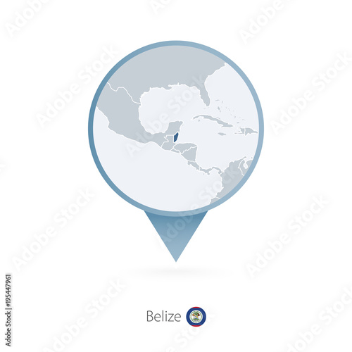 Map pin with detailed map of Belize and neighboring countries.