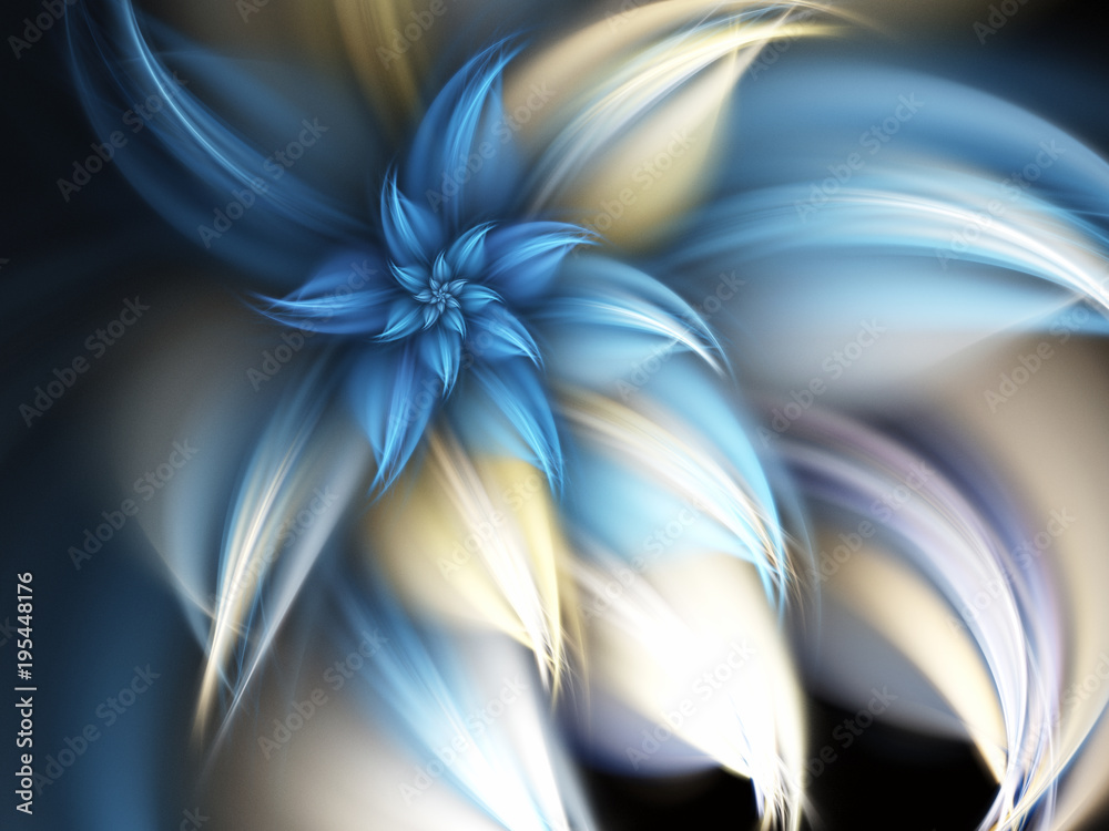 Fototapeta premium Blue fractal flower, digital artwork for creative graphic design