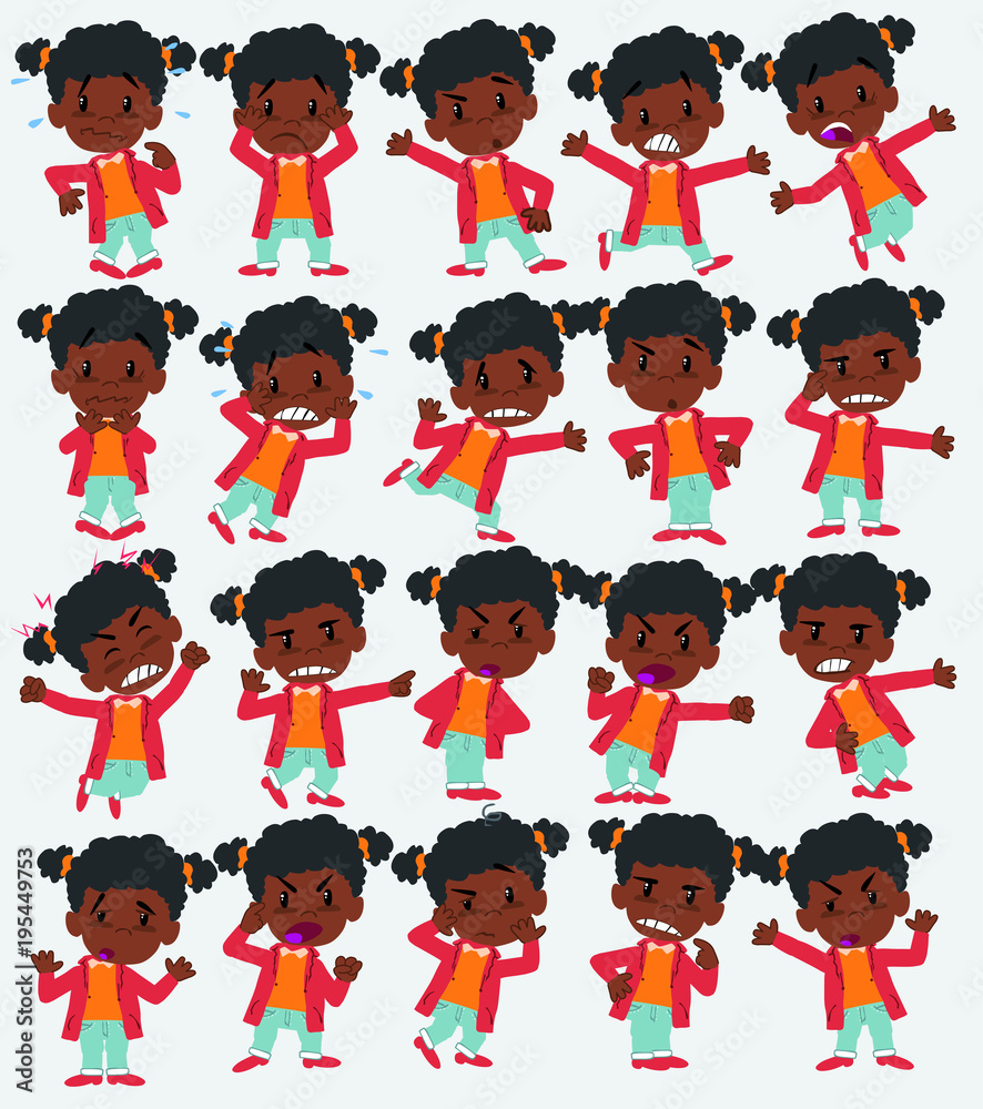 Cartoon character of a black girl. Set with different postures, attitudes  and poses, always in negative attitude, doing different activities in  vector vector illustrations. Stock Vector | Adobe Stock
