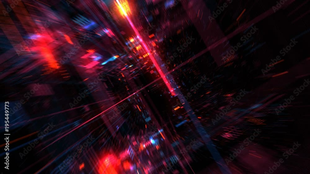 Flight into cosmic futuristic HUD tunnel seamless VJ loop for music videos, night clubs, audiovisual show and performance, LED screens and projection mapping. 4K 3D render loop