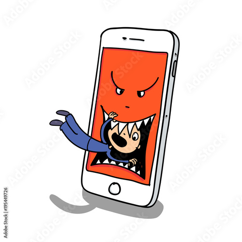 Junge Kind mit Handysucht wird von Handy verschlungen