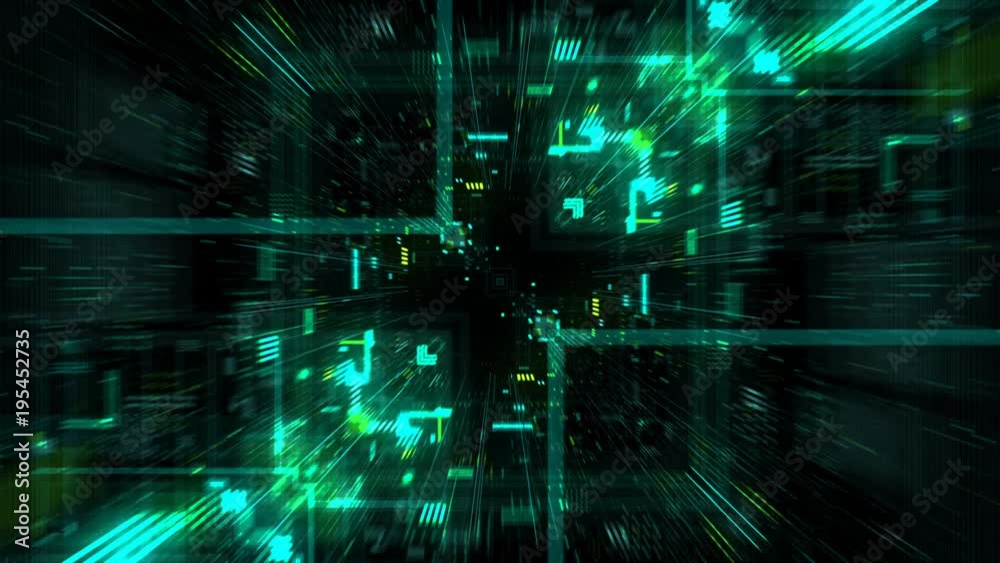 Abstract futuristic sci fi warp tunnel with particle grid. Motion ...