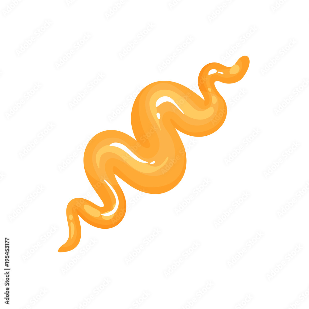 Naklejka premium Wavy stripe of orange habanero sauce. Spilled seasoning. Homemade spicy gravy for dishes. Related to cuisine theme. Flat vector element for advertising poster or flyer