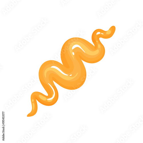 Wavy stripe of orange habanero sauce. Spilled seasoning. Homemade spicy gravy for dishes. Related to cuisine theme. Flat vector element for advertising poster or flyer