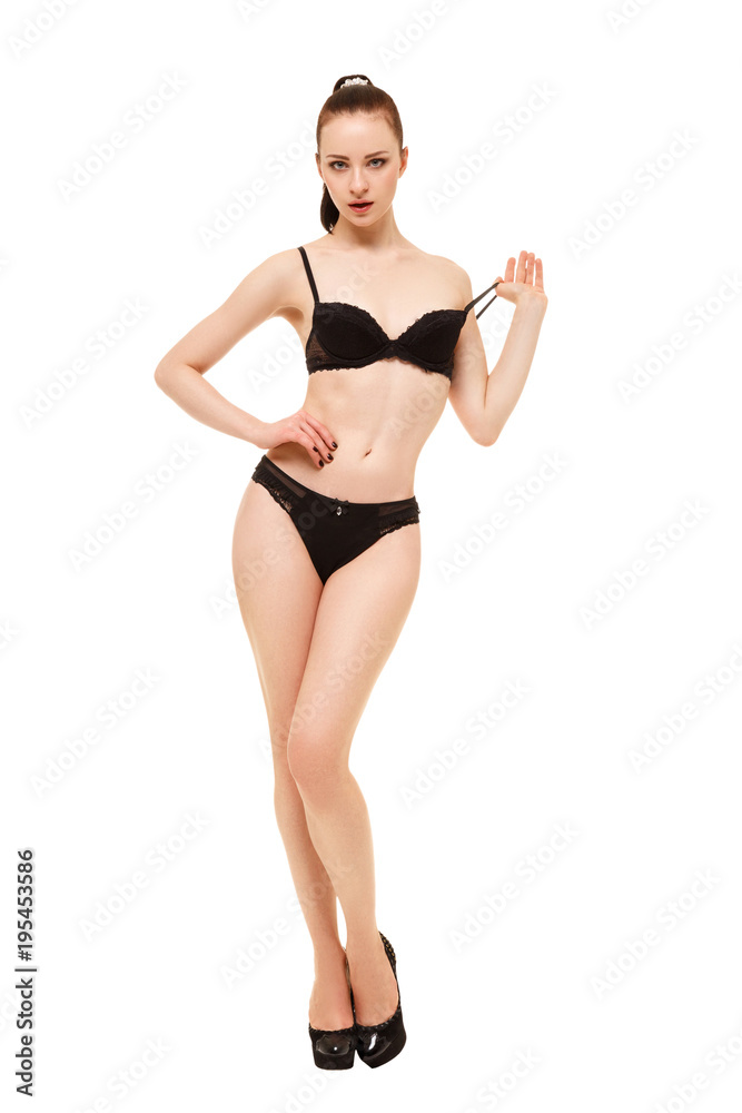 Girl holds a bra strap Girl holds a bra strap