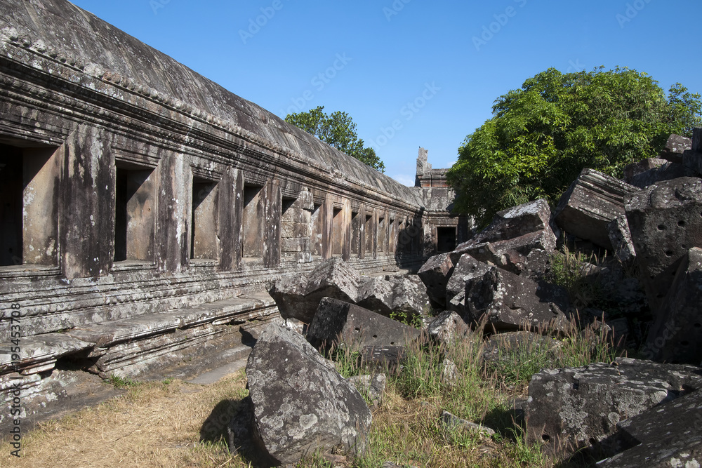 Dangrek Mountains Cambodia, view of the central sanctuary galleries at the 11th century Preah Vihear Temple 