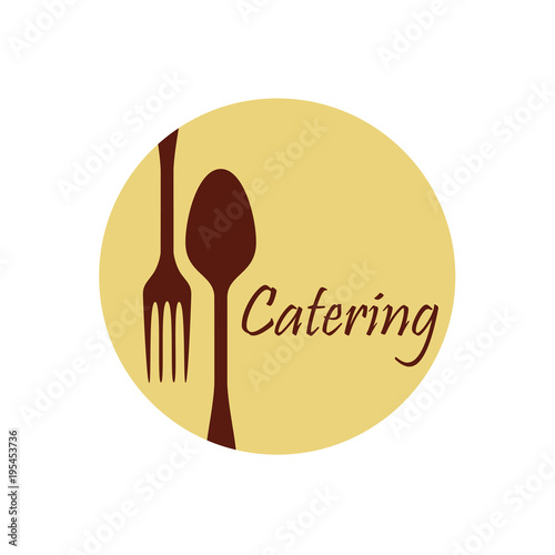 Icono plano Catering en circulo con cubiertos en color marron