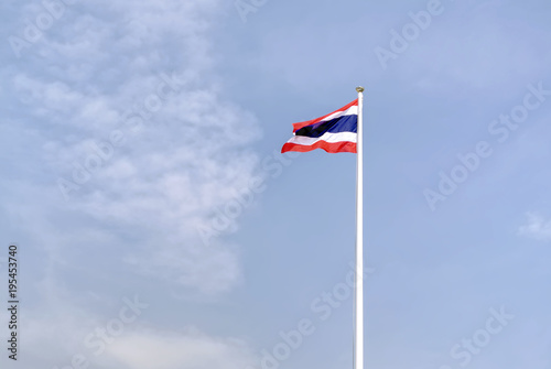 Wavy Thai National Flag In Blue Sky