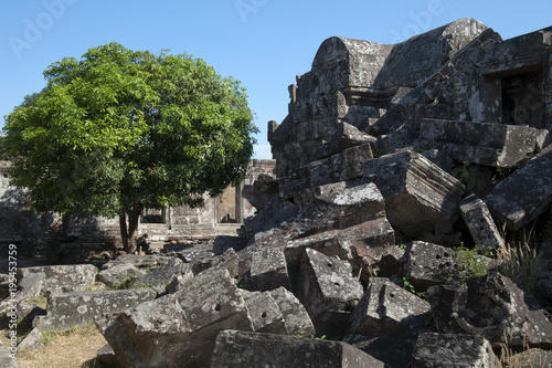 Dangrek Mountains Cambodia, view of central sanctuary courtyard with pile of rubble  at the 11th century Preah Vihear Temple  photo