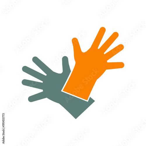 Icono plano guantes de trabajo en naranja y gris