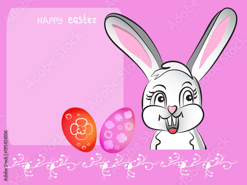 Happy Easter Bunny and Colorful Eggs. Vector Illustration Greeting Color Card horizontal background