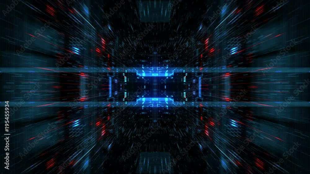 Abstract futuristic sci fi warp tunnel with particle grid. Motion ...