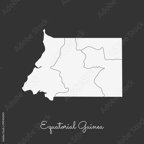 Equatorial Guinea region map: white outline on gray background. Detailed map of Equatorial Guinea regions. Vector illustration.