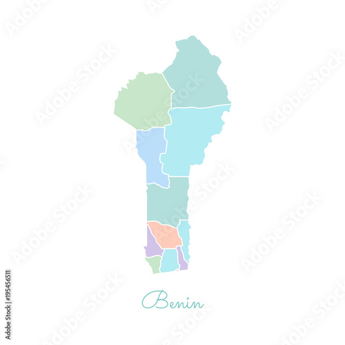 Benin region map: colorful with white outline. Detailed map of Benin regions. Vector illustration.