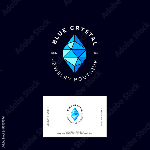 Blue crystal logo. Identity, business card. Jewelry and bijouterie emblem.