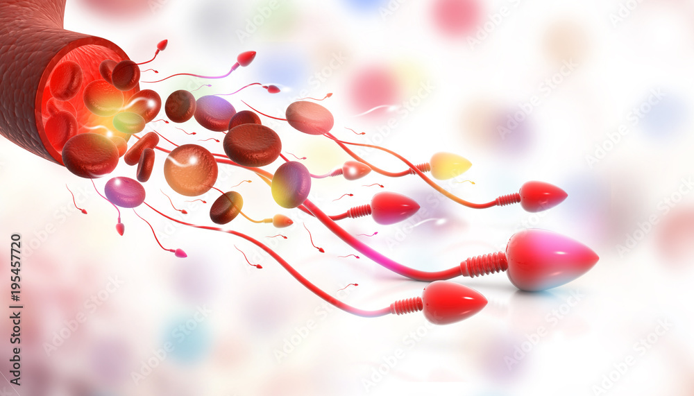 Human sperm on abstract background. 3d illustration