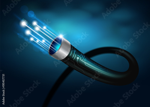 Future Technology With High Speed Internet Large data transfer with new fiber optic cable. Vector Realistic file.