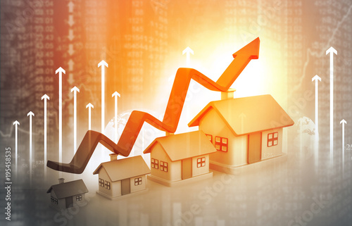 Real estate growth cart. 3d illustration .