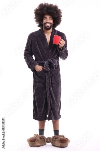 Afro man in a bathrobe