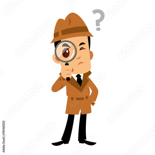 Vector drawing of a detective man, he has a doubt